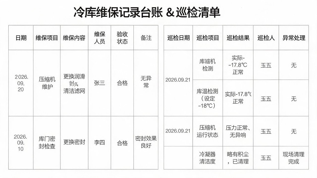 冷库维保记录台账与巡检清单