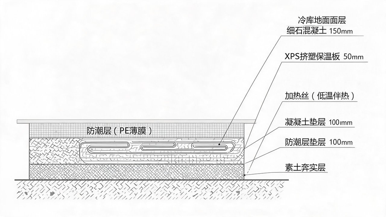 冷库地面保温结构剖面示意