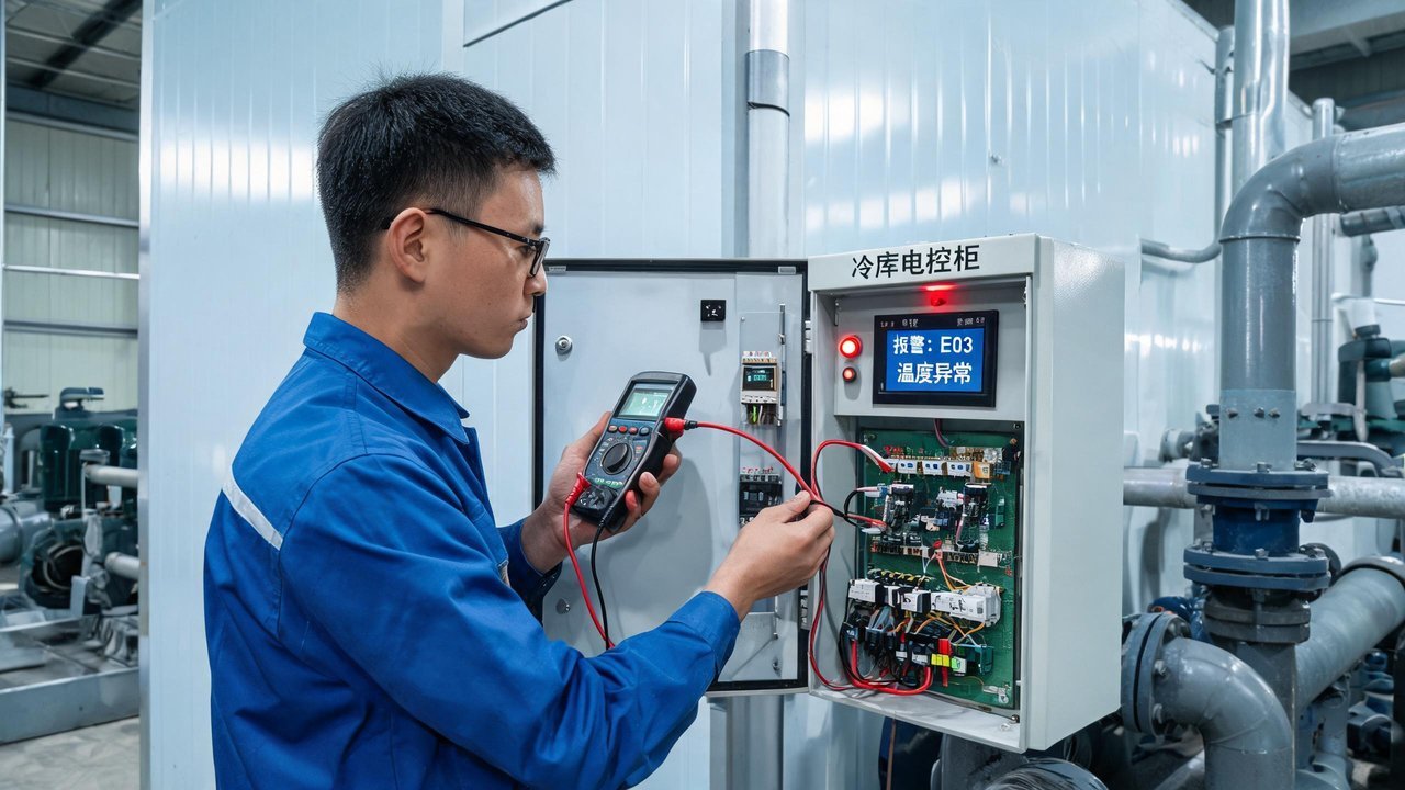 维修师傅检测冷库电控柜