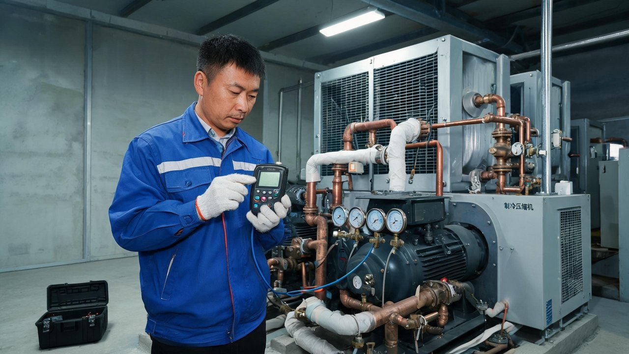 技师带仪器检测制冷机组