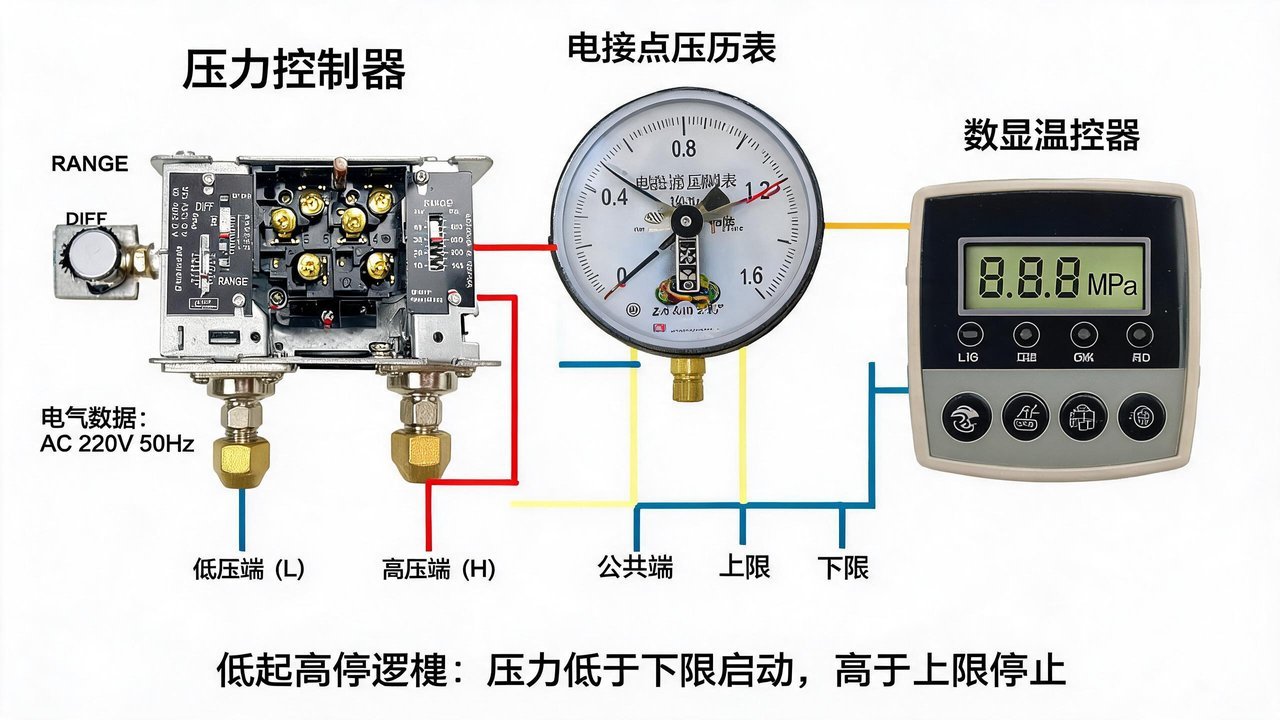 压力控制器与温控器参数调节示意