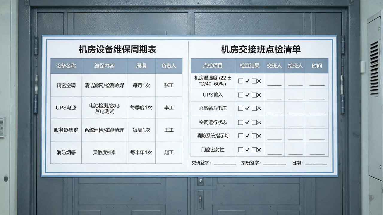 冷库维保周期表与交接班点检清单示意
