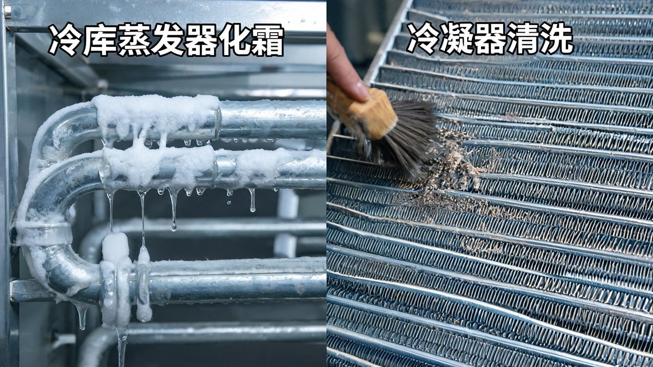 冷库蒸发器化霜与冷凝器清洗特写