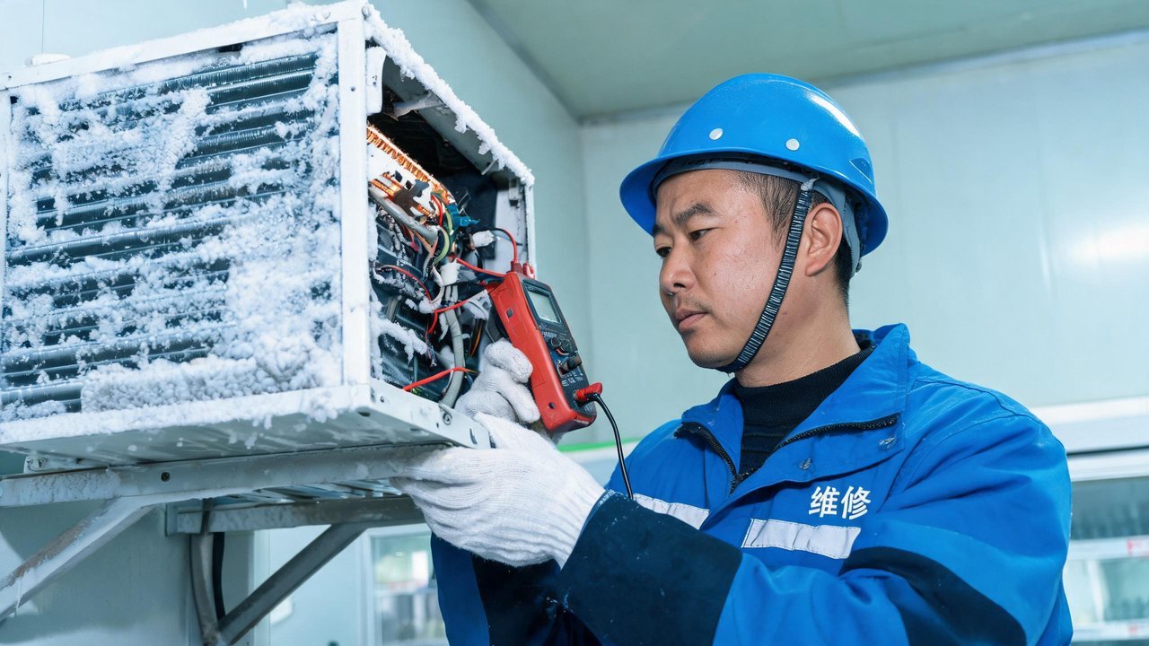 维修人员检修结霜冷风机