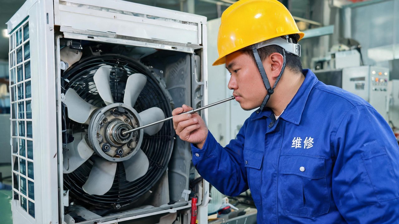 中国维修人员检修冷风机听辨异响