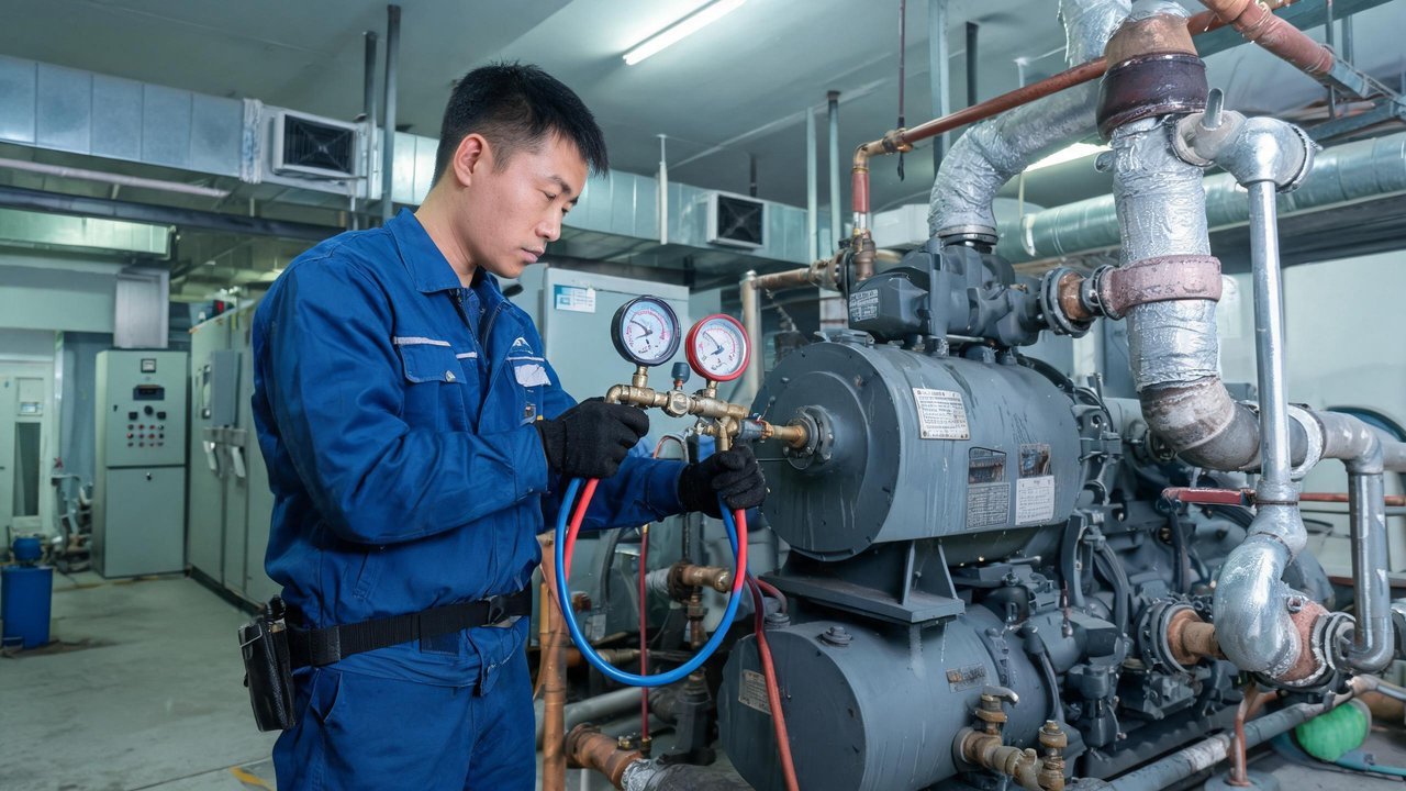 维修技师检测制冷机组