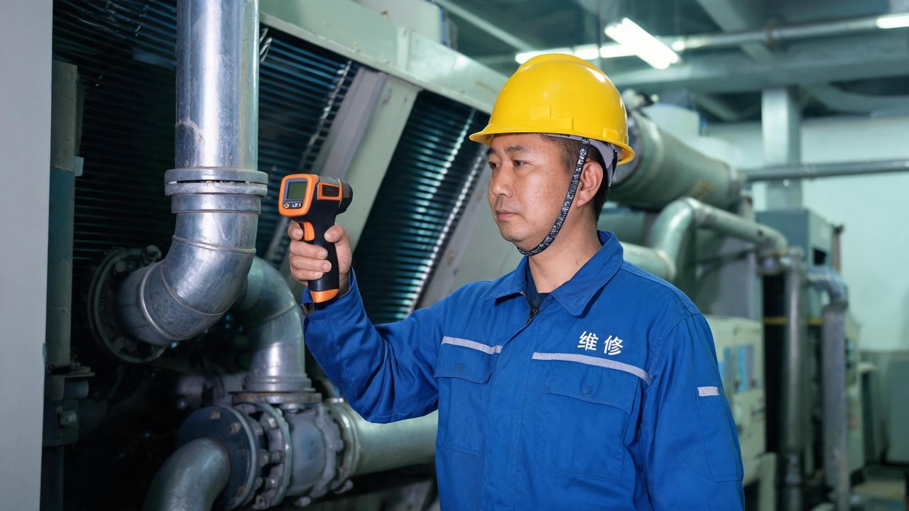 维修人员检查制冷机组