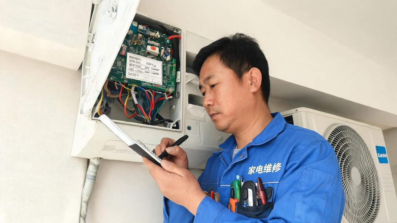 制冷师傅核对电控箱参数