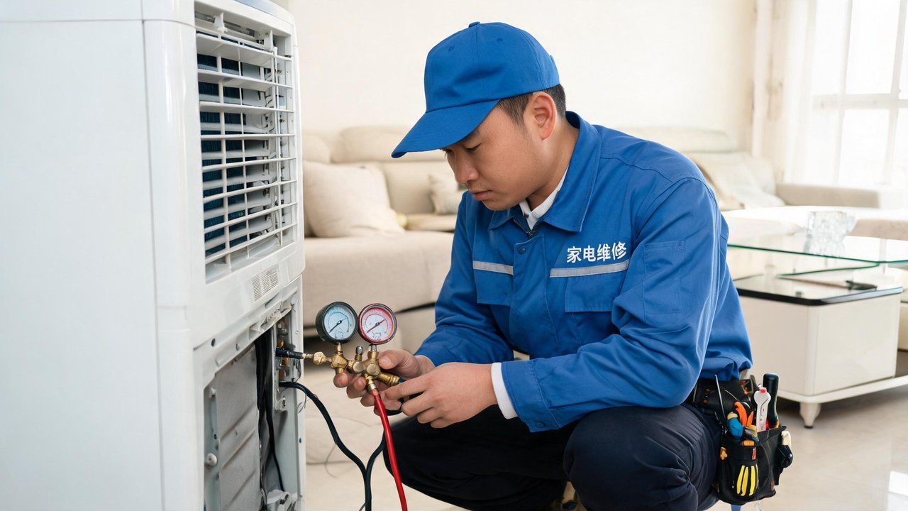 维修人员检修制冷设备