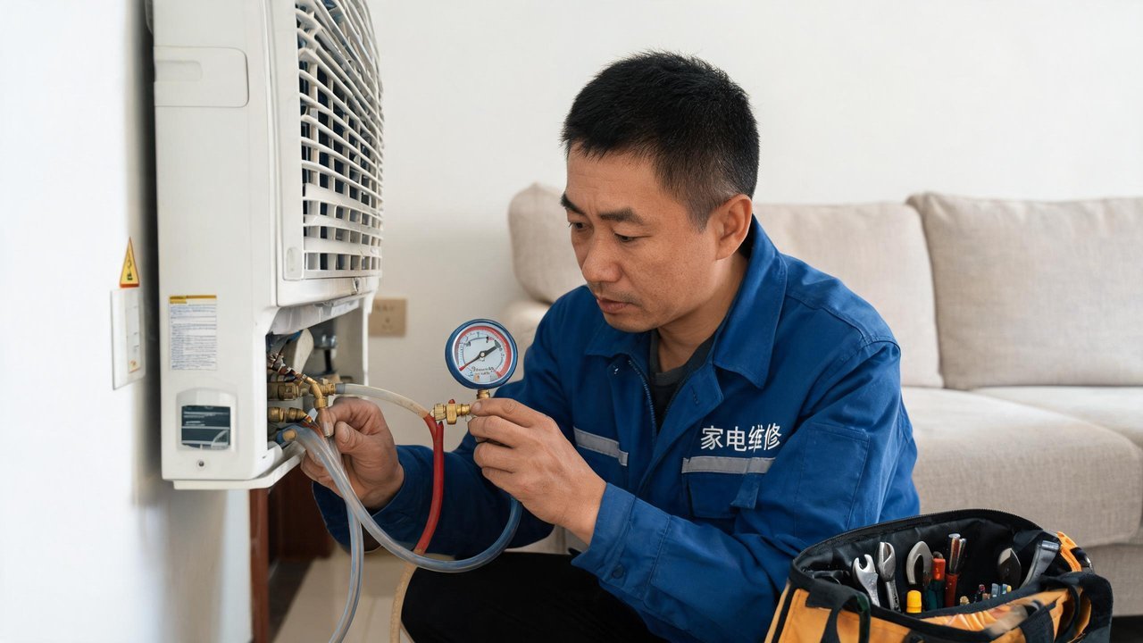 维修人员检修制冷设备