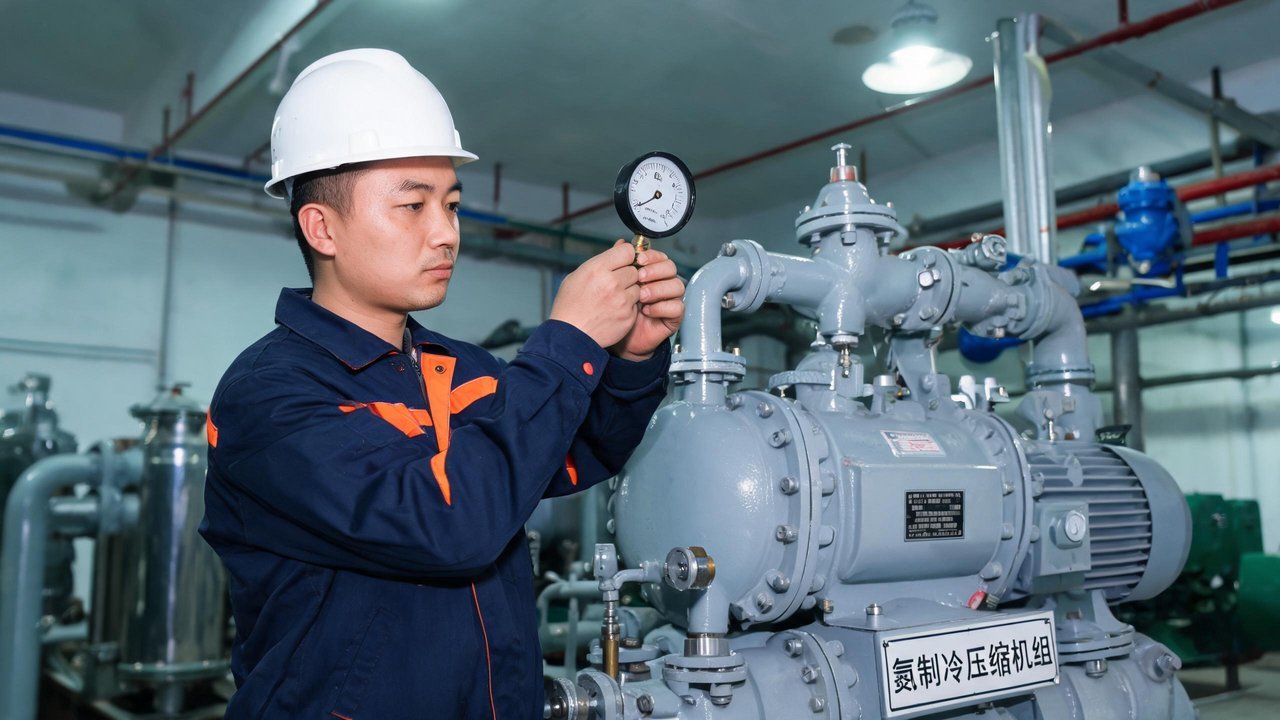 维修人员核对压缩机组运行参数