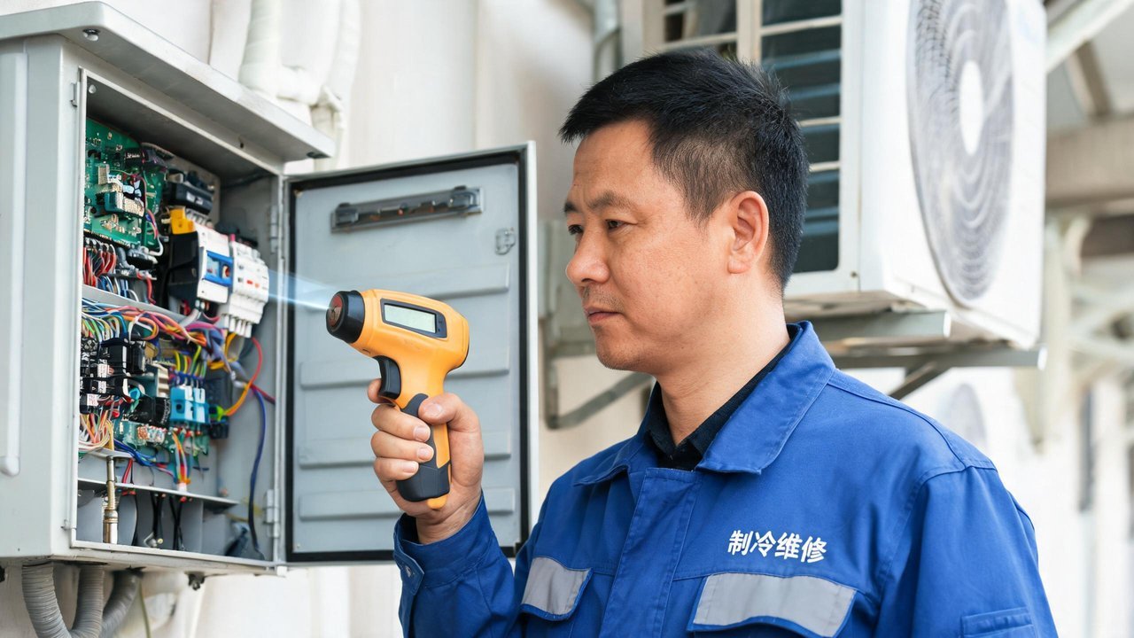 维修师傅检查电控箱