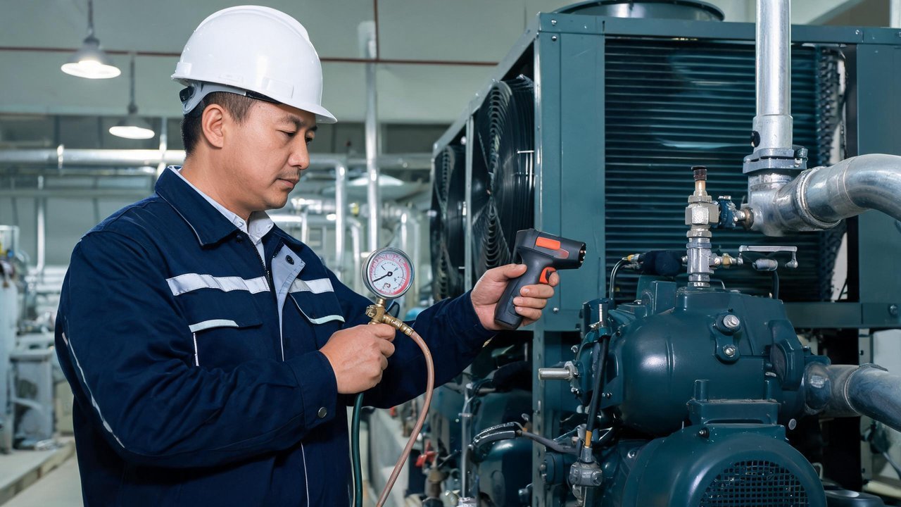 维修工程师检测制冷压缩冷凝机组
