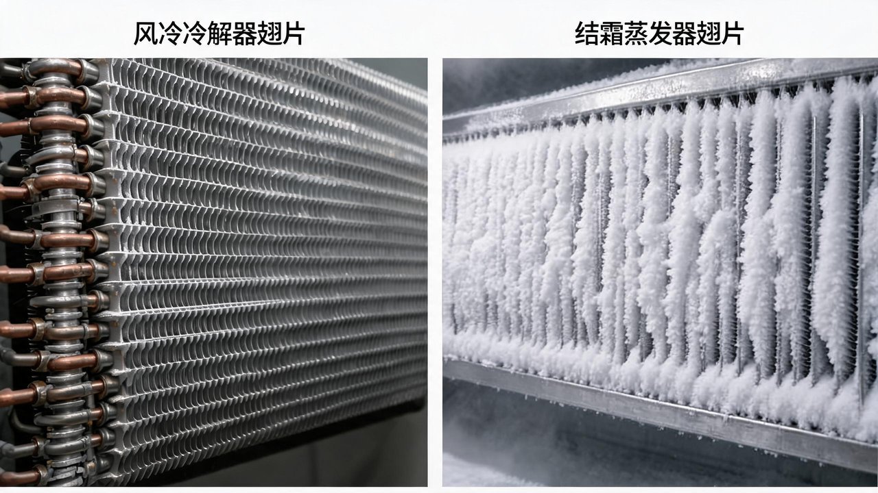 冷凝器翅片与蒸发器结霜对比