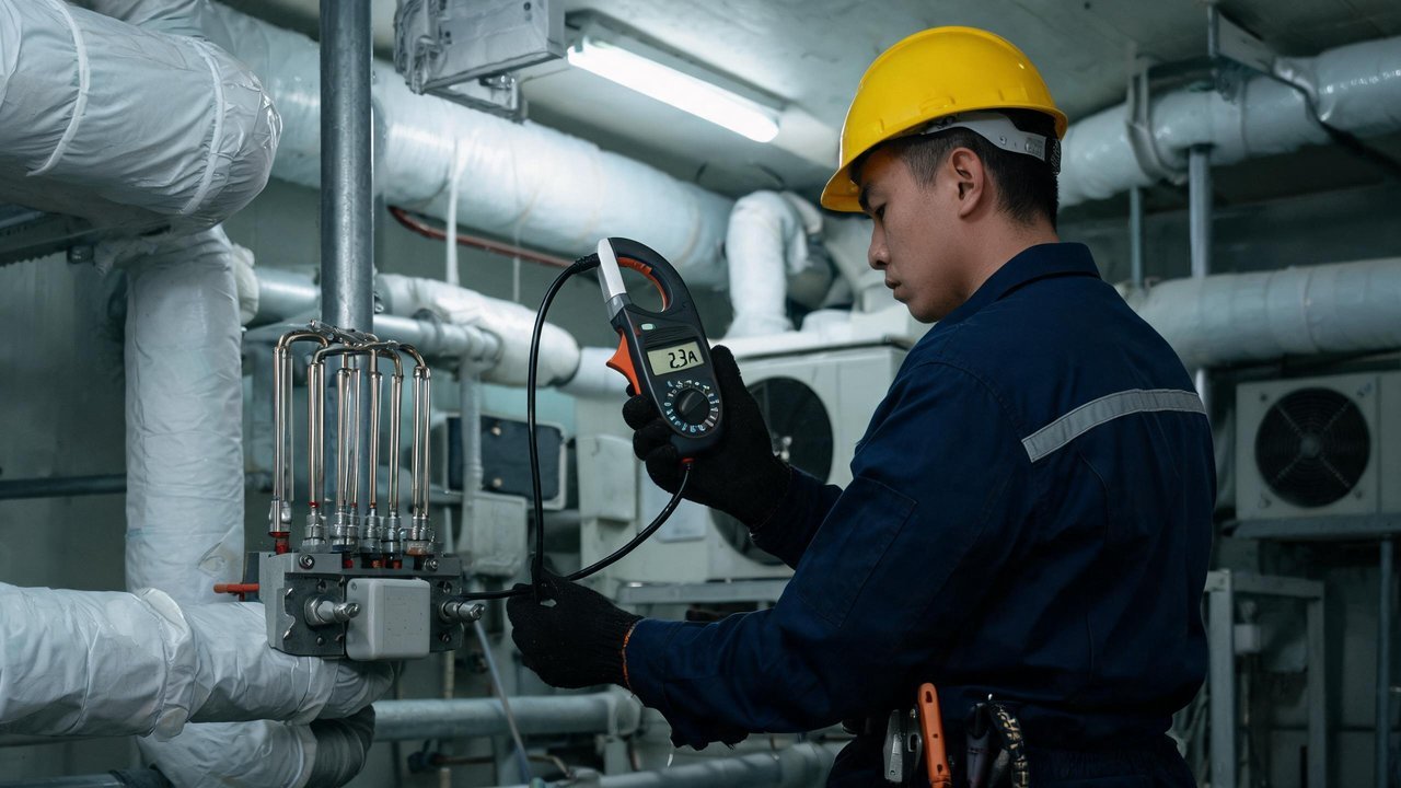 维修师傅钳形表测化霜回路