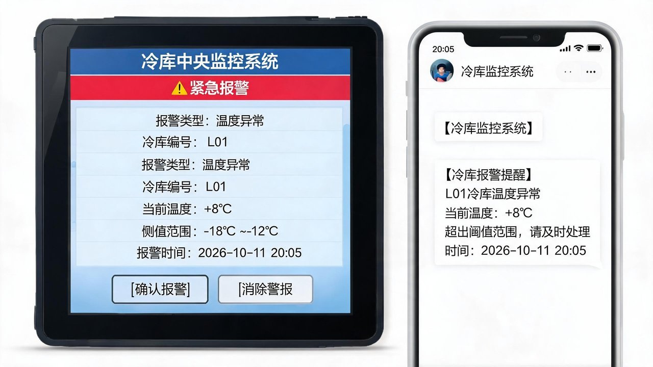 冷库控制室报警主机与手机通知