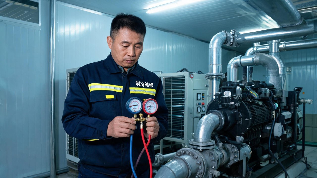 维修技师检修压缩机制冷机组
