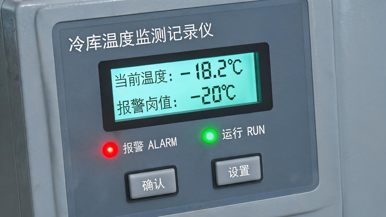 冷库温度监测记录仪与报警面板特写