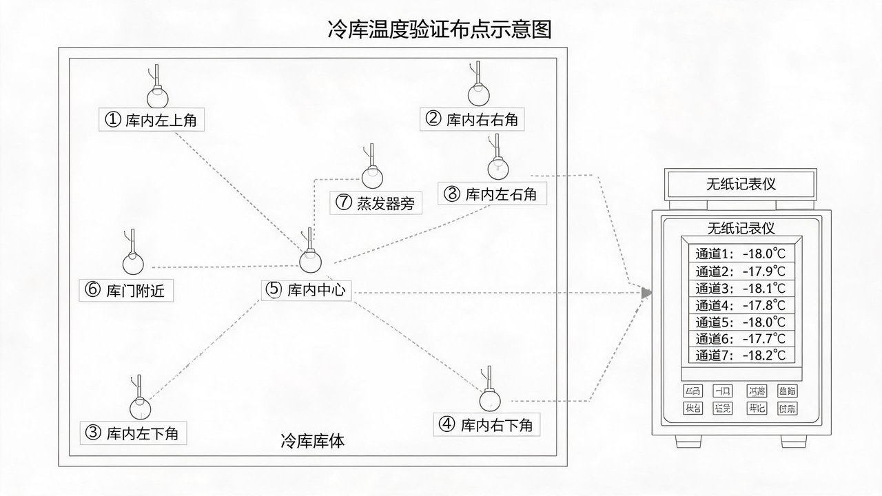 冷库温度验证布点示意
