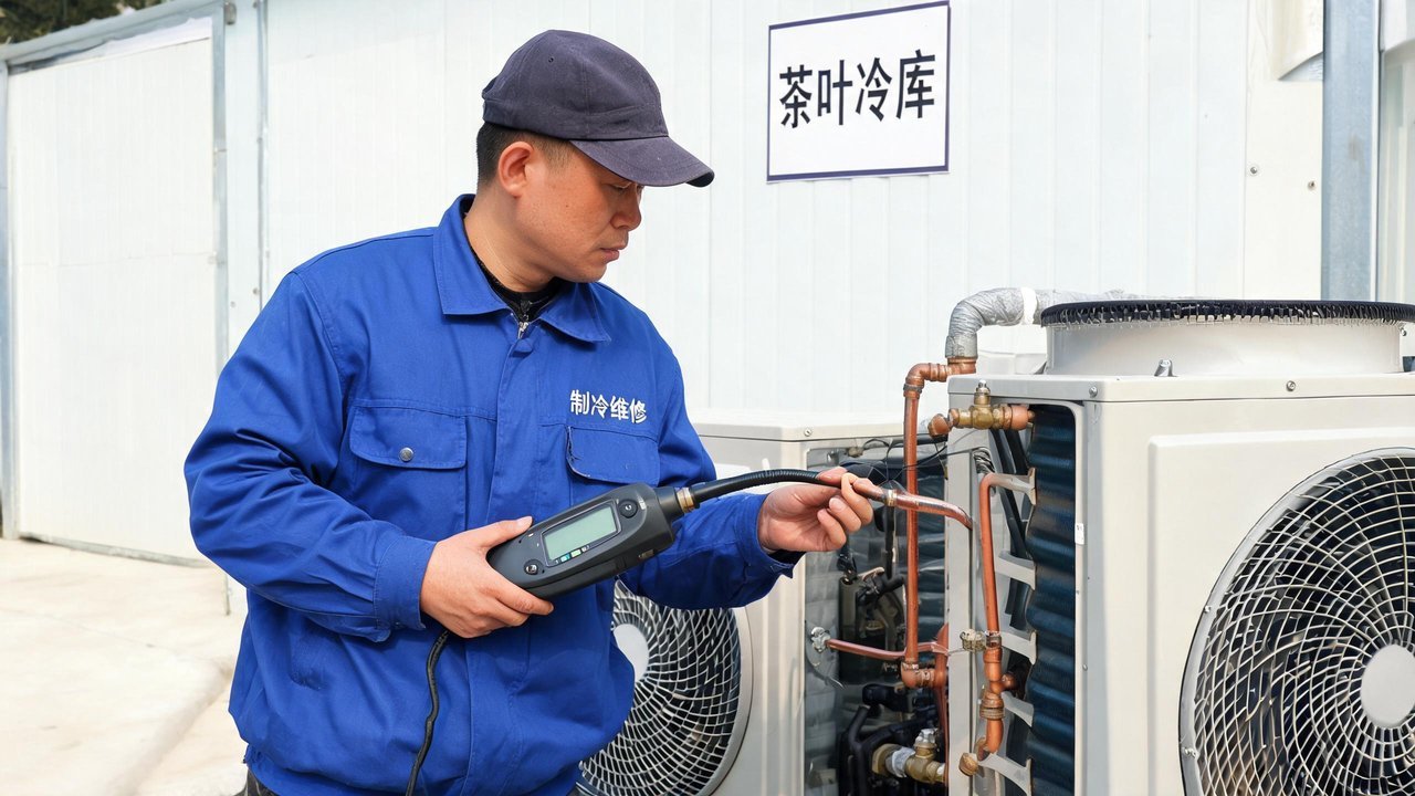 维修师傅检查制冷机组