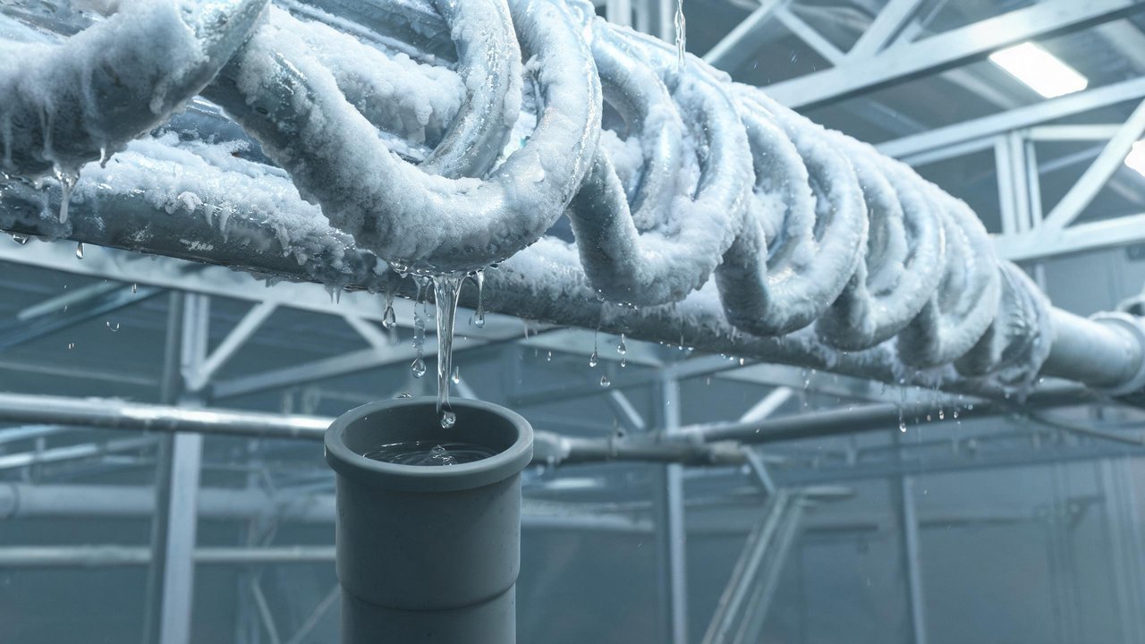 蒸发器结霜与化霜排水管特写