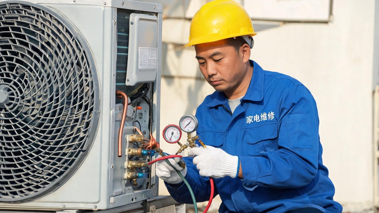 中国维修人员检修制冷设备现场